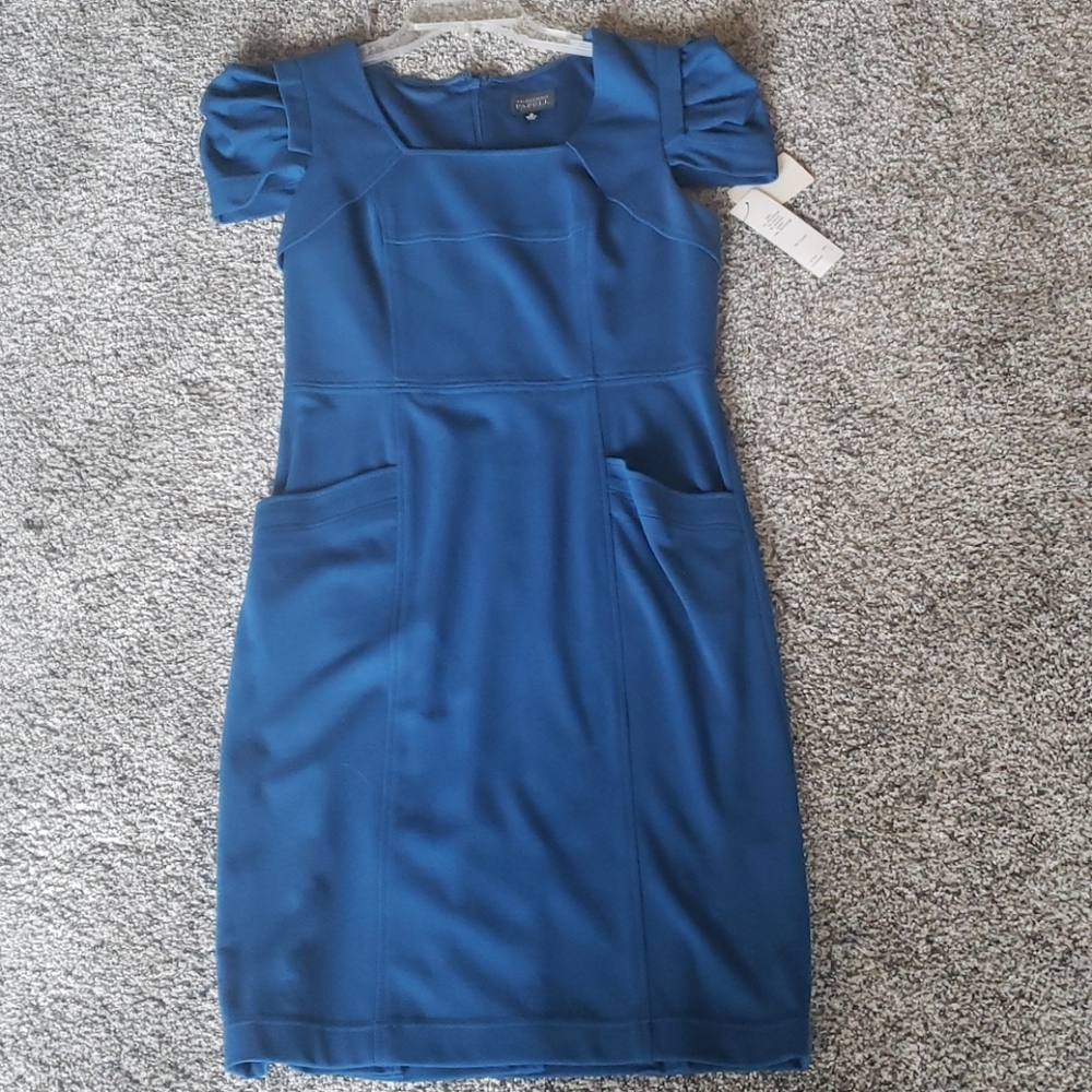 NWT Adrianna Papell blue puff sleeve dress 12